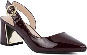 Jones New York Women's Patent Slingback Heeled Sandals | Block Heel Dress Shoes with Buckle | Open-Toe/Closed-Toe Elegant & Comfortable Footwear for Formal Events, Parties & Weddings