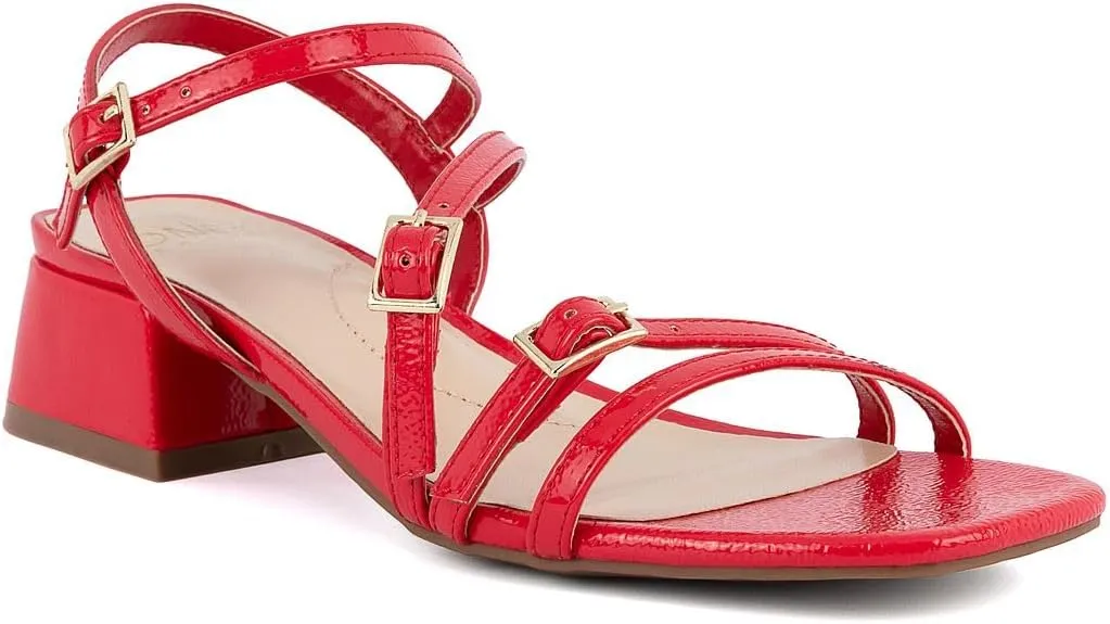 Jones New York Women's Strappy Dress Sandals – Low Block Heel with Square Toe and Buckle Straps – Comfortable Open-Toe Heels for Casual or Formal Outfits
