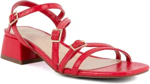 Jones New York Women's Strappy Dress Sandals – Low Block Heel with Square Toe and Buckle Straps – Comfortable Open-Toe Heels for Casual or Formal Outfits