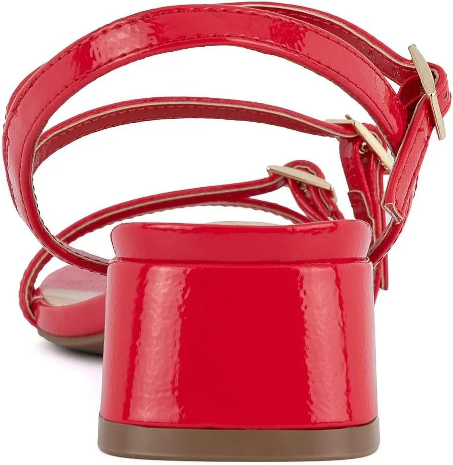 Jones New York Women's Strappy Dress Sandals – Low Block Heel with Square Toe and Buckle Straps – Comfortable Open-Toe Heels for Casual or Formal Outfits