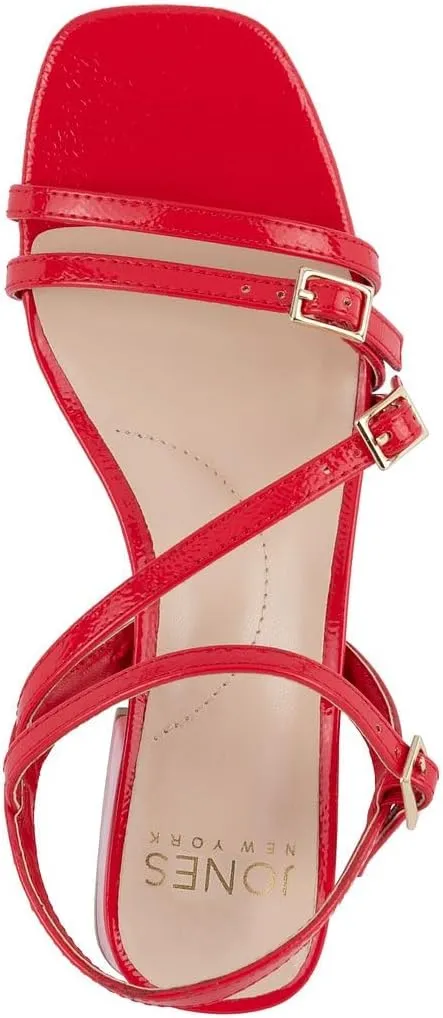 Jones New York Women's Strappy Dress Sandals – Low Block Heel with Square Toe and Buckle Straps – Comfortable Open-Toe Heels for Casual or Formal Outfits