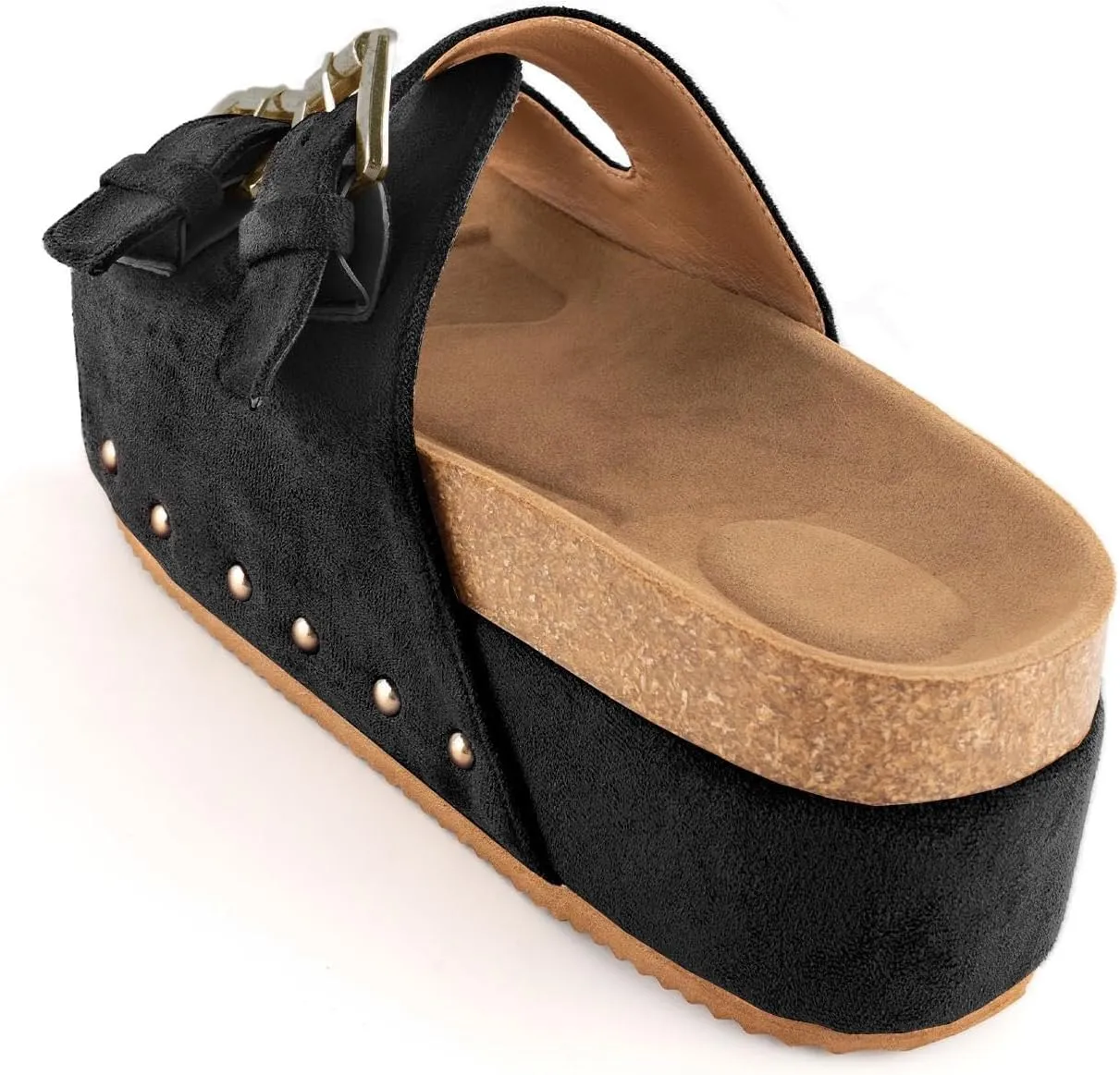 JORISTIMO Women's Cork Flatform Sandals Dual Buckled Band Suede Clogs Platform Slip On Sandals