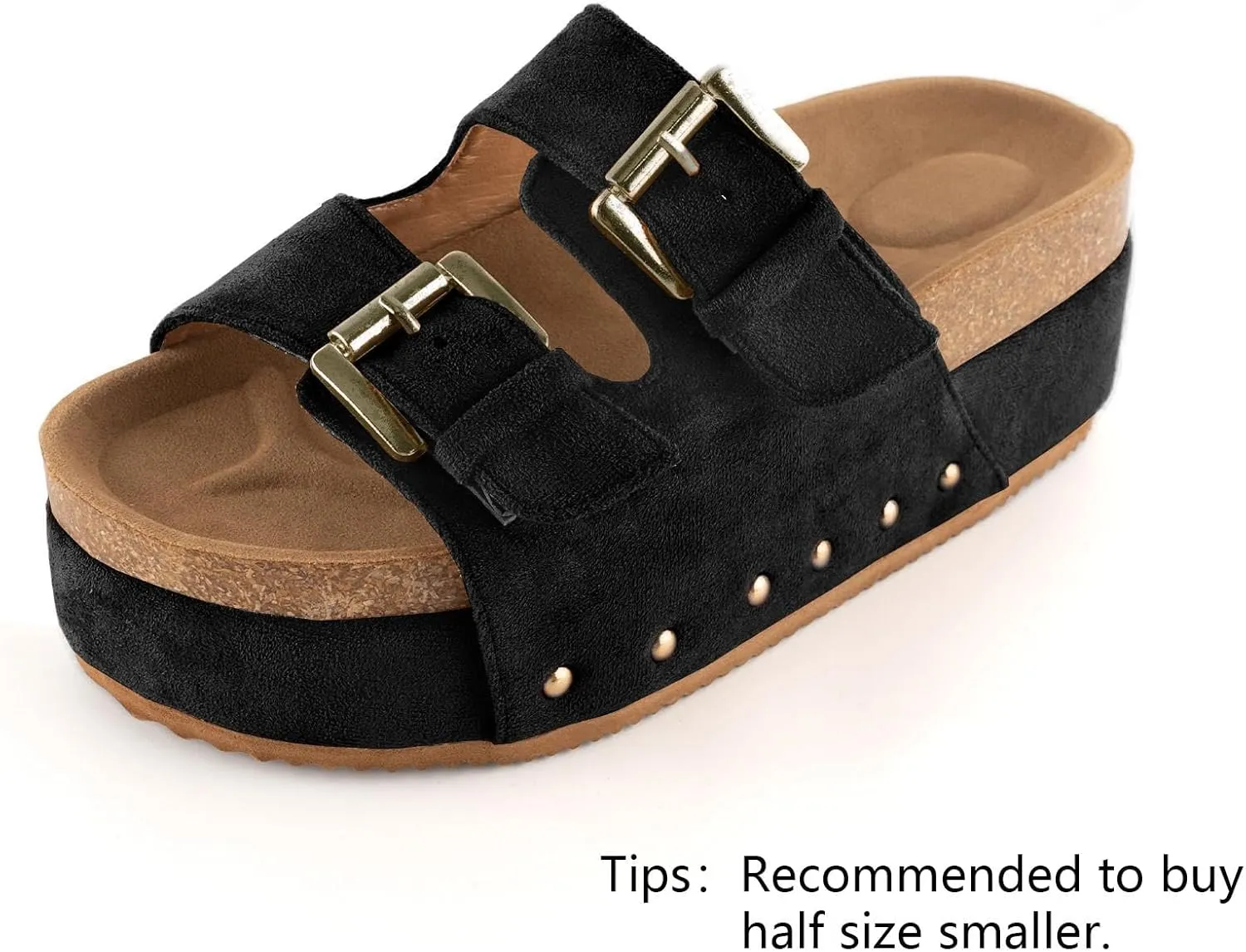 JORISTIMO Women's Cork Flatform Sandals Dual Buckled Band Suede Clogs Platform Slip On Sandals