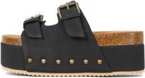 JORISTIMO Women's Cork Flatform Sandals Dual Buckled Band Suede Clogs Platform Slip On Sandals