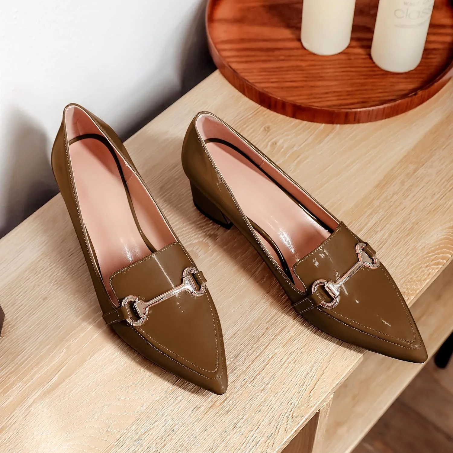 Joseywade Low Block Chunky Heels Slip on 2 Inch Women's Pointed Toe Pumps Loafers Closed Toe Shoes