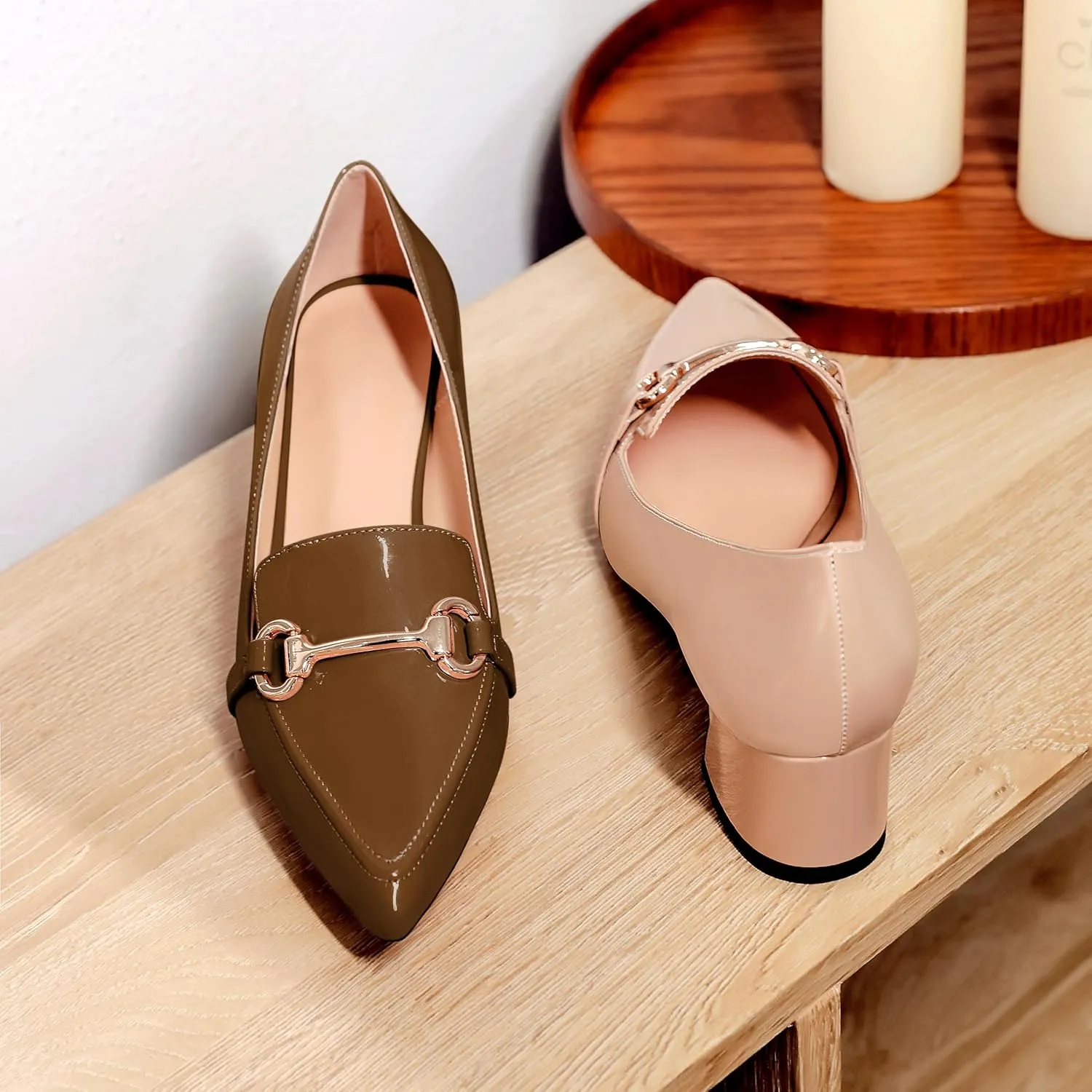 Joseywade Low Block Chunky Heels Slip on 2 Inch Women's Pointed Toe Pumps Loafers Closed Toe Shoes