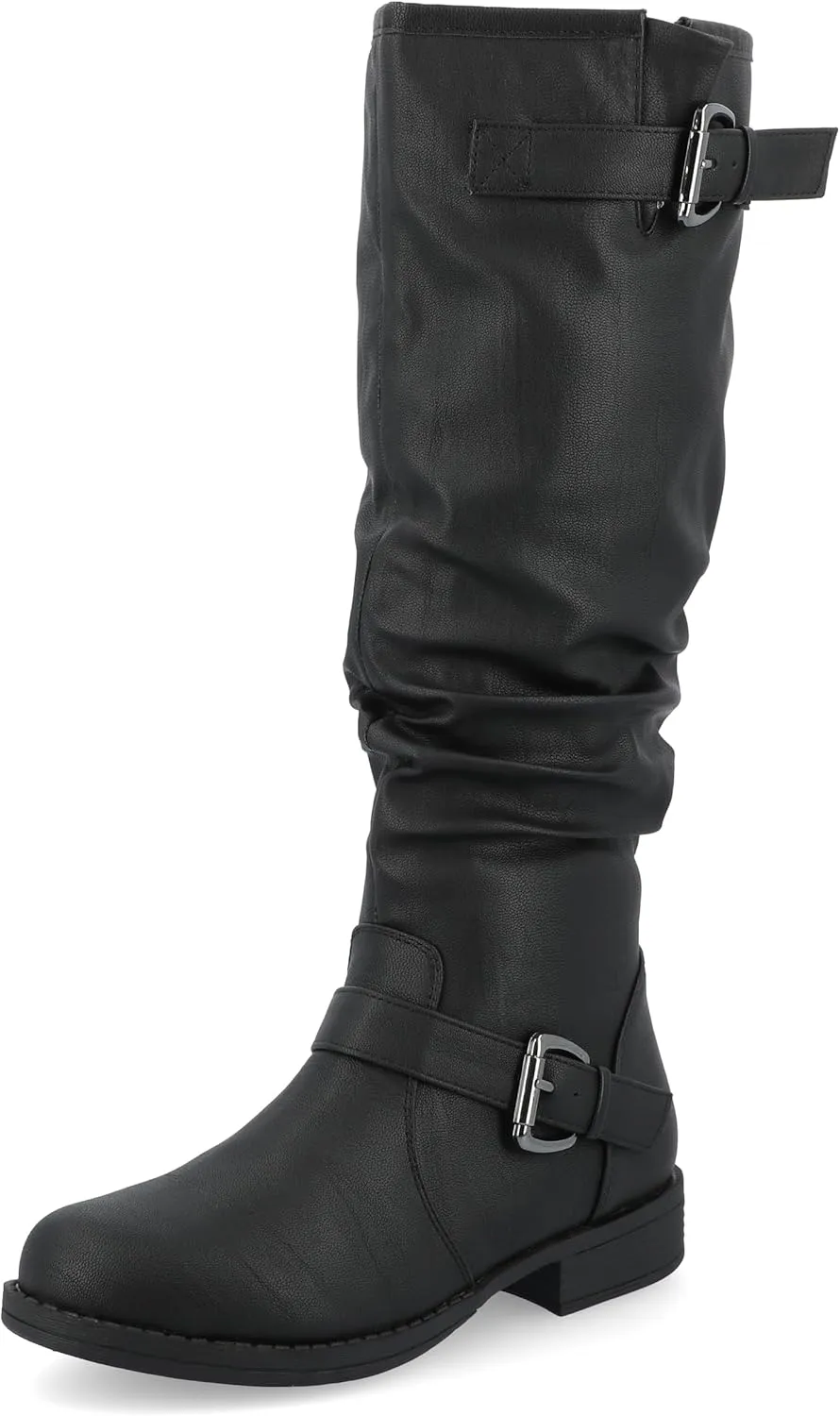 Journee Collection Womens Stormy Extra Wide Calf Stacked Heel Riding Boots - Size - 9, Black