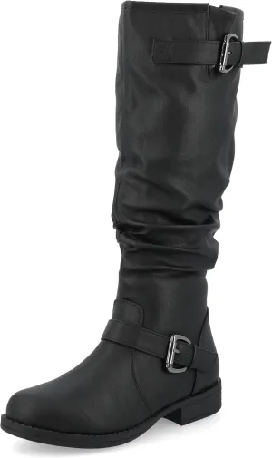 Journee Collection Womens Stormy Extra Wide Calf Stacked Heel Riding Boots - Size - 9, Black