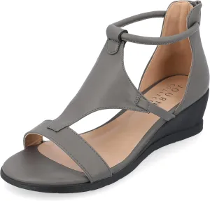 Journee Collection Womens Trayle Faux Leather Strappy Wedge Sandals