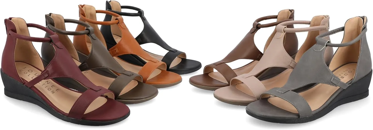 Journee Collection Womens Trayle Faux Leather Strappy Wedge Sandals