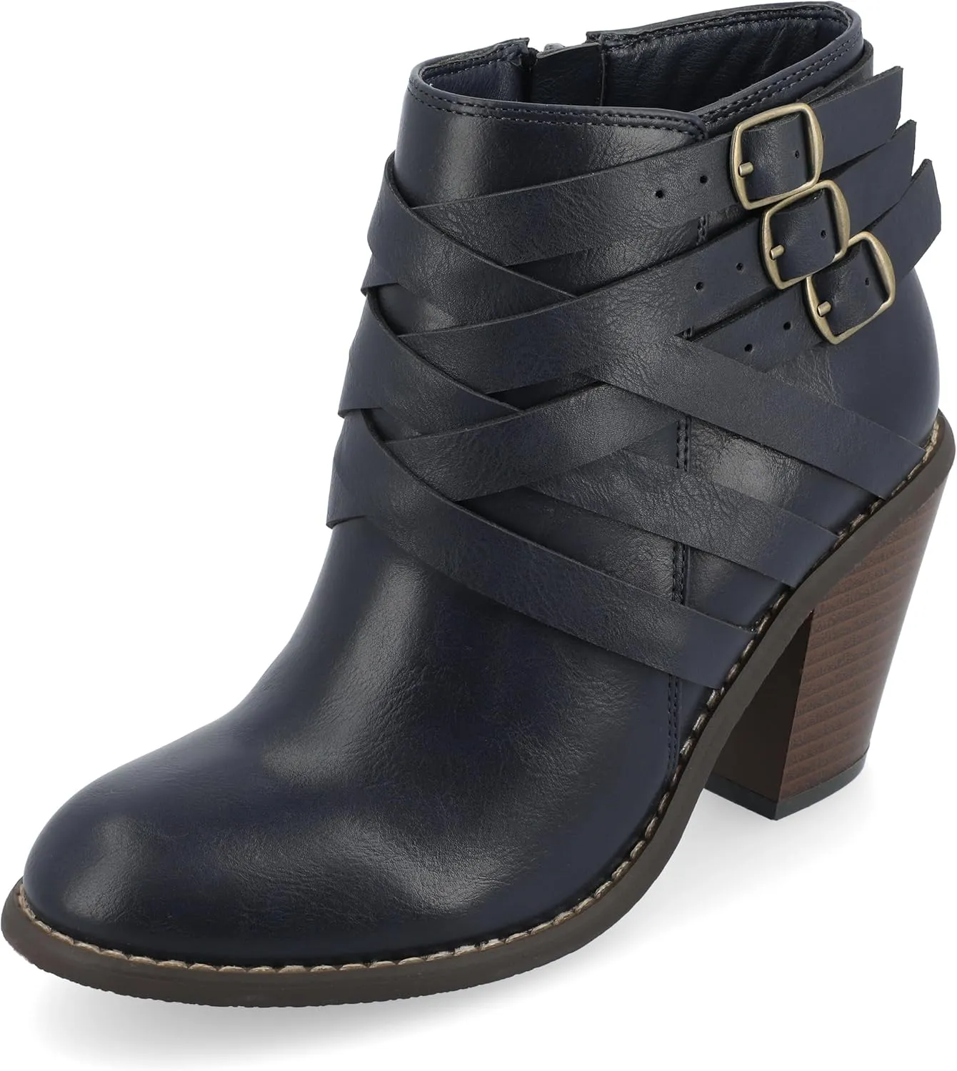 Journee Womens Strap Wide Width Inside Zip Stacked Heel Booties