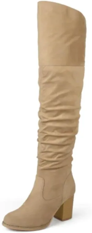 Journee Women's Wide Calf Kaison Boots Stone, 10 Wide