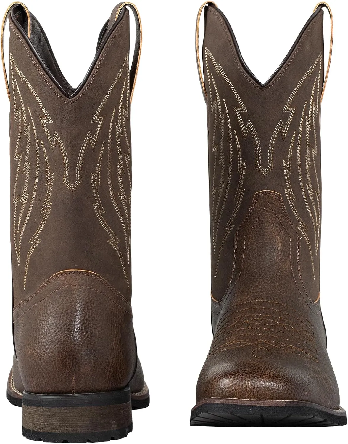 J's.o.l.e Cowboy Boots for Men Western Boots with Wide Square Toe Mid-Calf Boots Classic Embroidered Pull On Slip Resistant Boots Brown