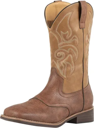 J's.o.l.e Cowboy Boots for Men Wide Square Toe Men's Western Boot Retro Classic Embroidered Country Boots