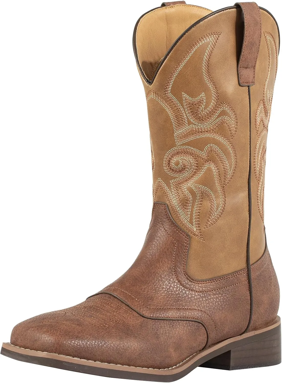 J's.o.l.e Cowboy Boots for Men Wide Square Toe Men's Western Boot Retro Classic Embroidered Country Boots