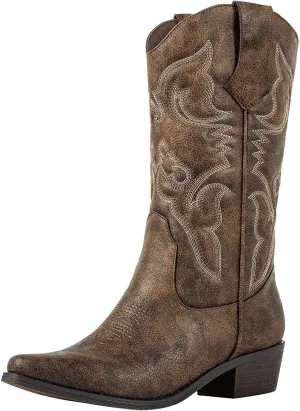 J's.o.l.e Cowboy Boots Women Snip Toe Cowgirl Boots Wide Calf Western Boots Brown