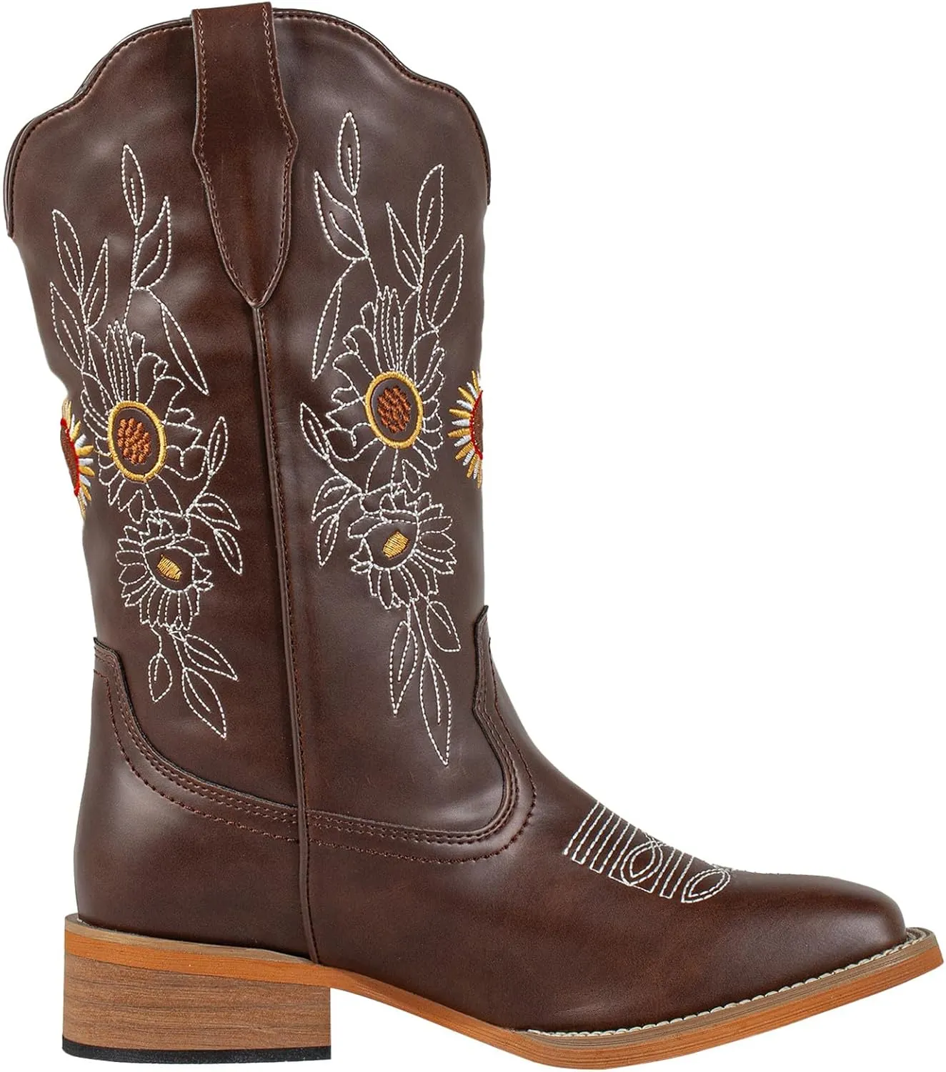J's.o.l.e Floral Cowboy Boots for Women Square Toe Wide Calf Western Fashion Sunflower Cowgirl Boots