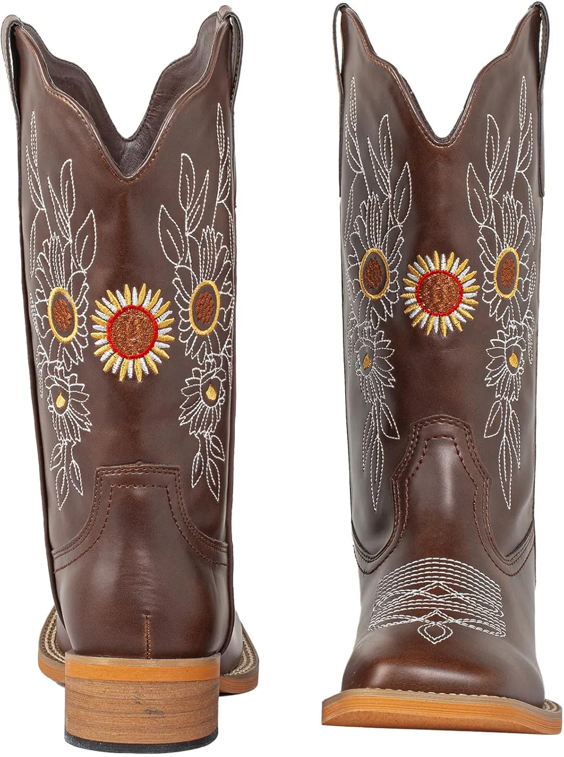 J's.o.l.e Floral Cowboy Boots for Women Square Toe Wide Calf Western Fashion Sunflower Cowgirl Boots