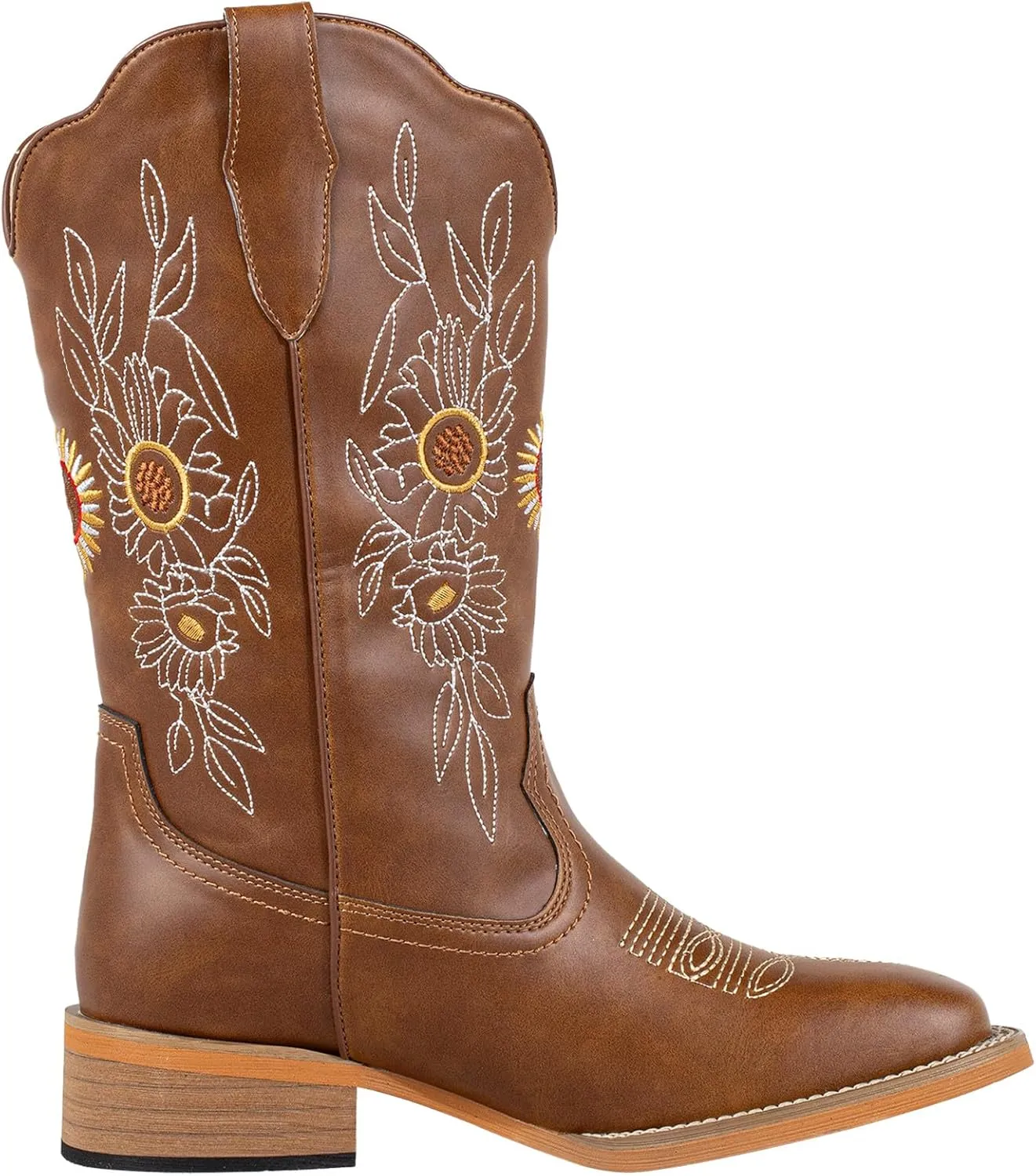 J's.o.l.e Floral Cowboy Boots for Women Square Toe Wide Calf Western Fashion Sunflower Cowgirl Boots