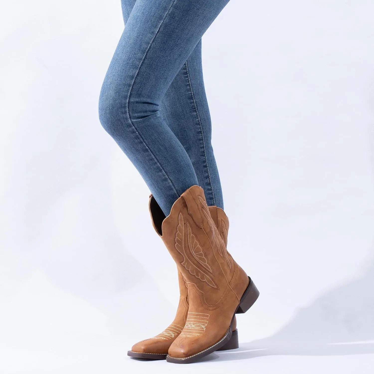 J's.o.l.e Square Toe Cowboy Boots for Women Wide Calf Cowgirl Boots Mid Calf