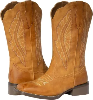J's.o.l.e Square Toe Cowboy Boots for Women Wide Calf Cowgirl Boots Mid Calf