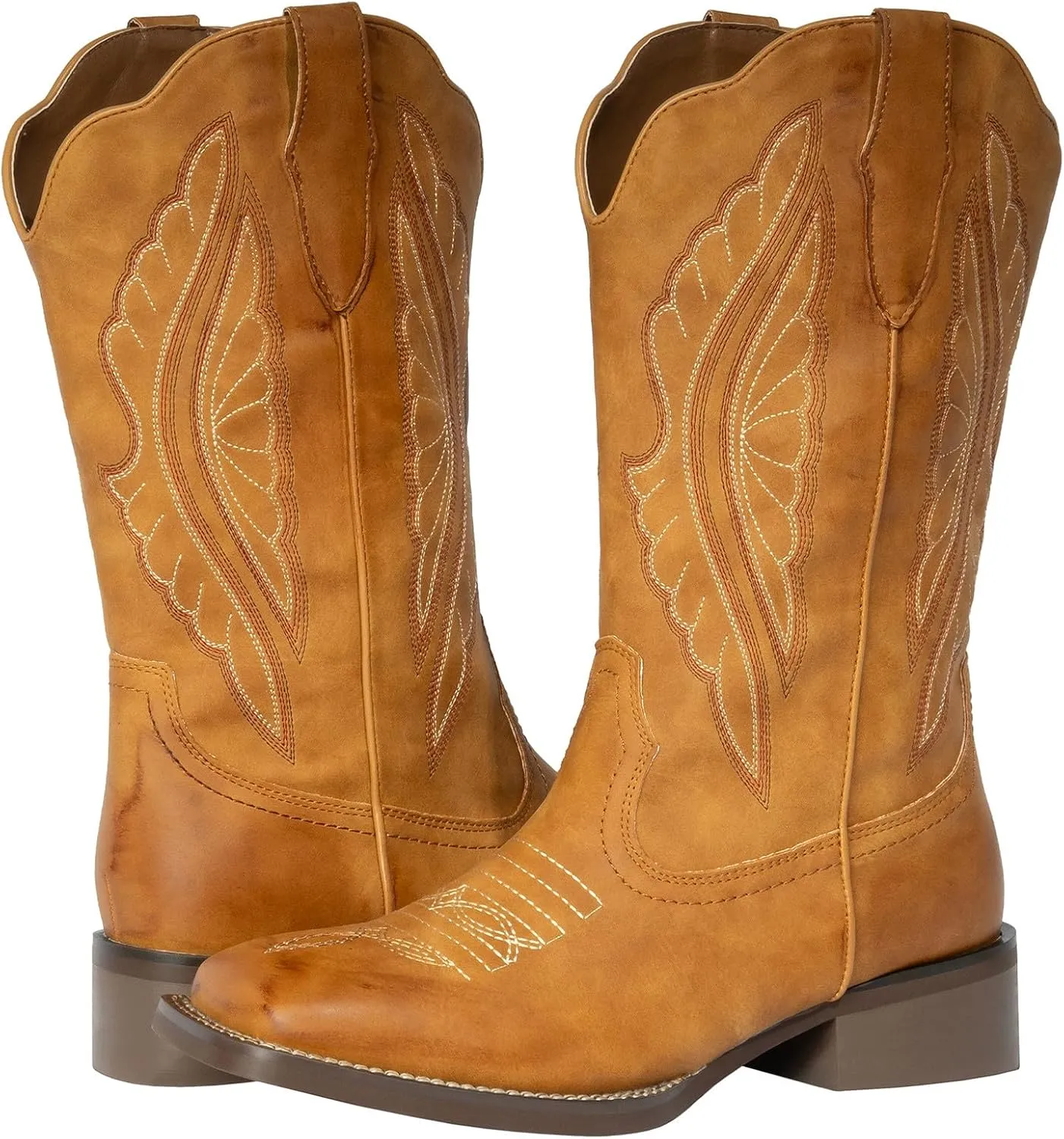 J's.o.l.e Square Toe Cowboy Boots for Women Wide Calf Cowgirl Boots Mid Calf