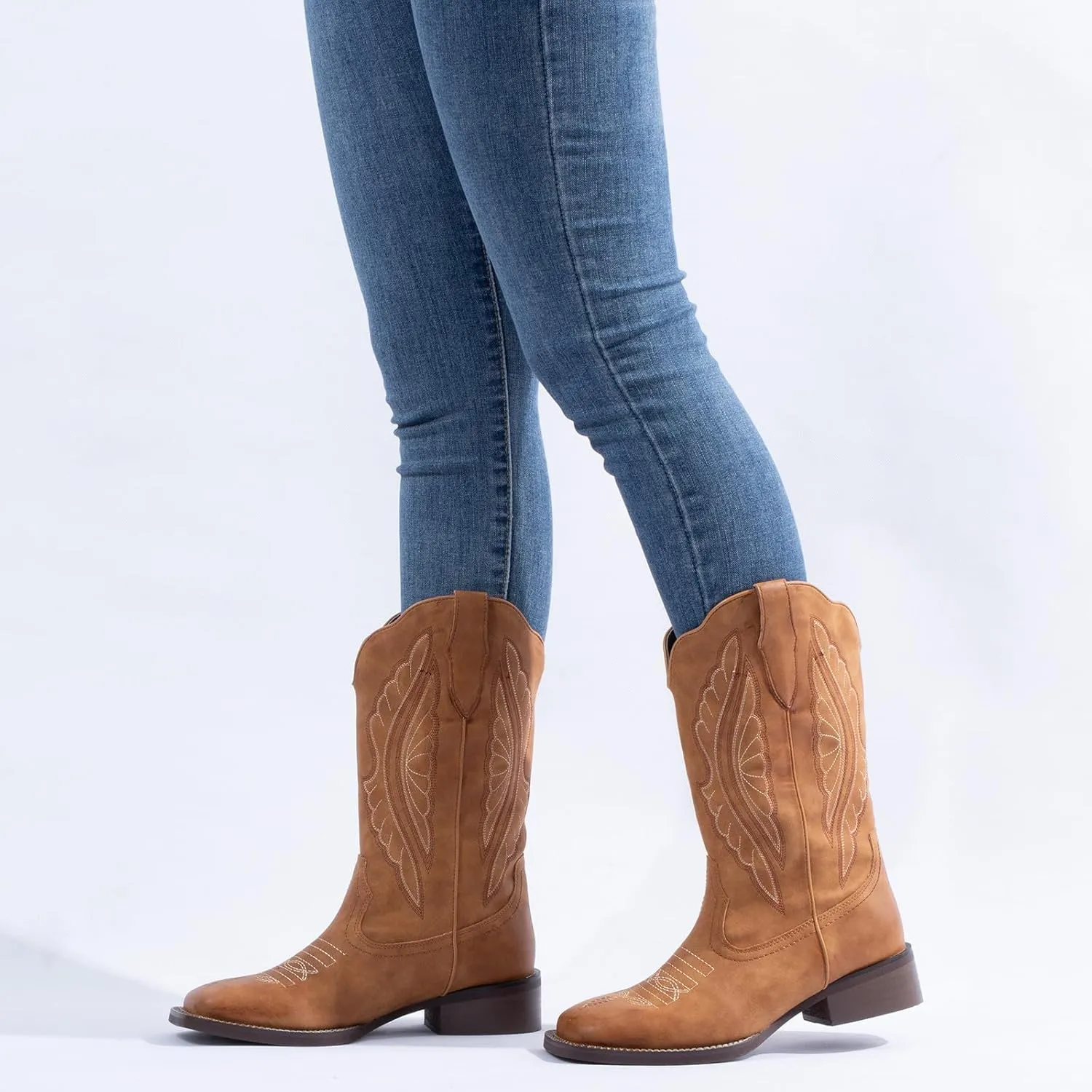 J's.o.l.e Square Toe Cowboy Boots for Women Wide Calf Cowgirl Boots Mid Calf