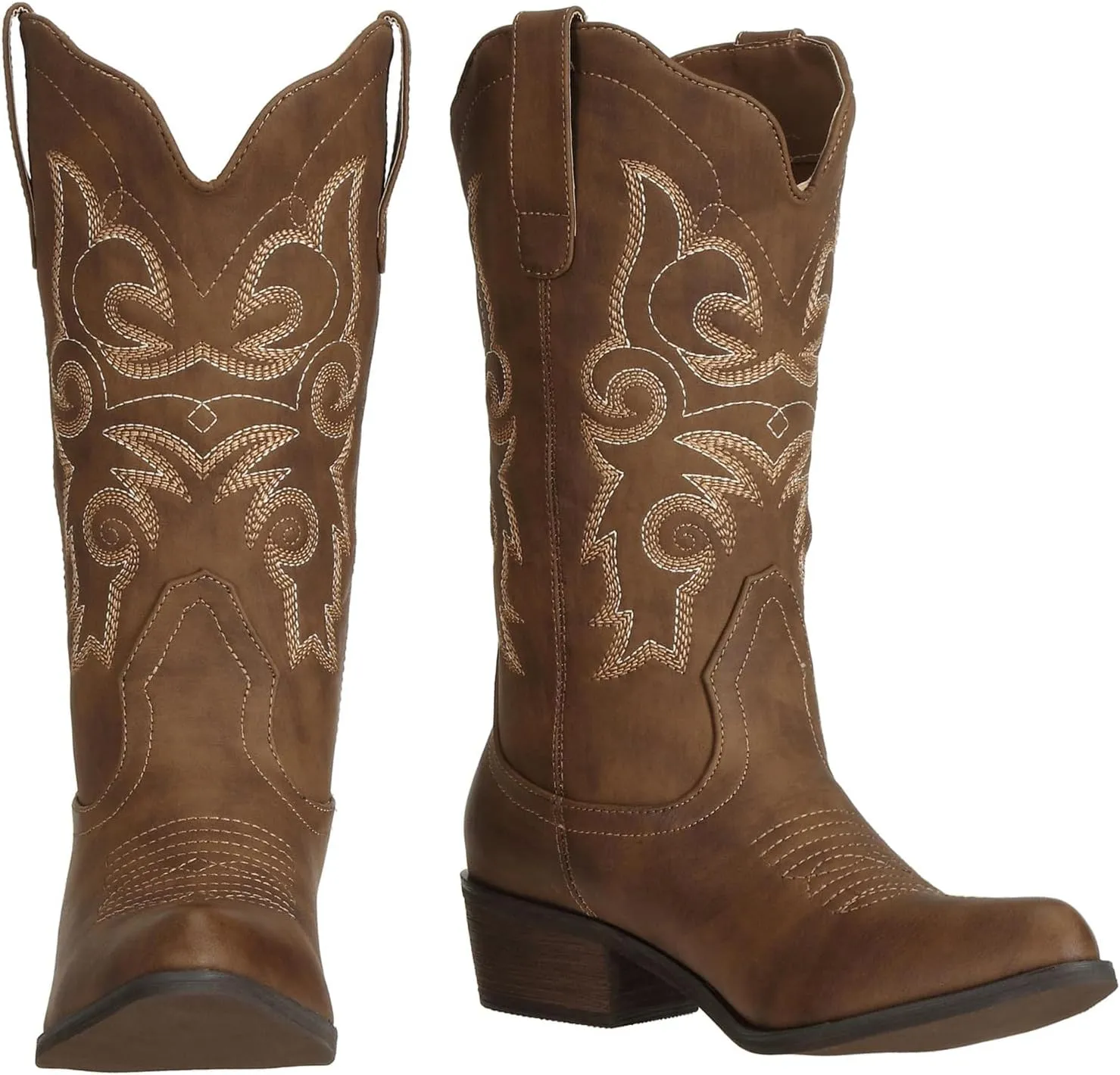 J's.o.l.e Western Cowgirl Cowboy Boots for Women Mid Wide Calf Pointed Toe Riding Country Brown Black Boots
