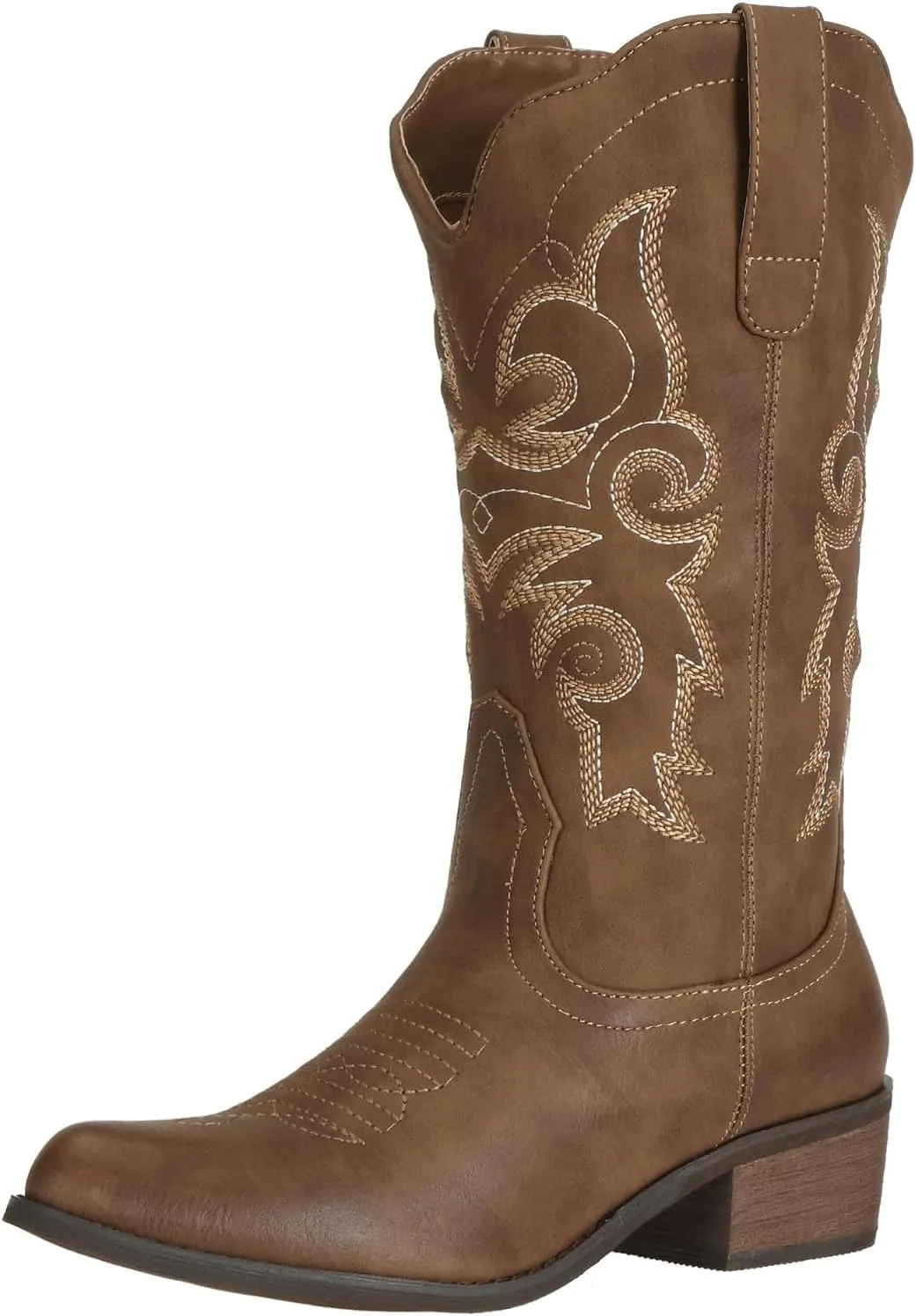 J's.o.l.e Western Cowgirl Cowboy Boots for Women Mid Wide Calf Pointed Toe Riding Country Brown Black Boots