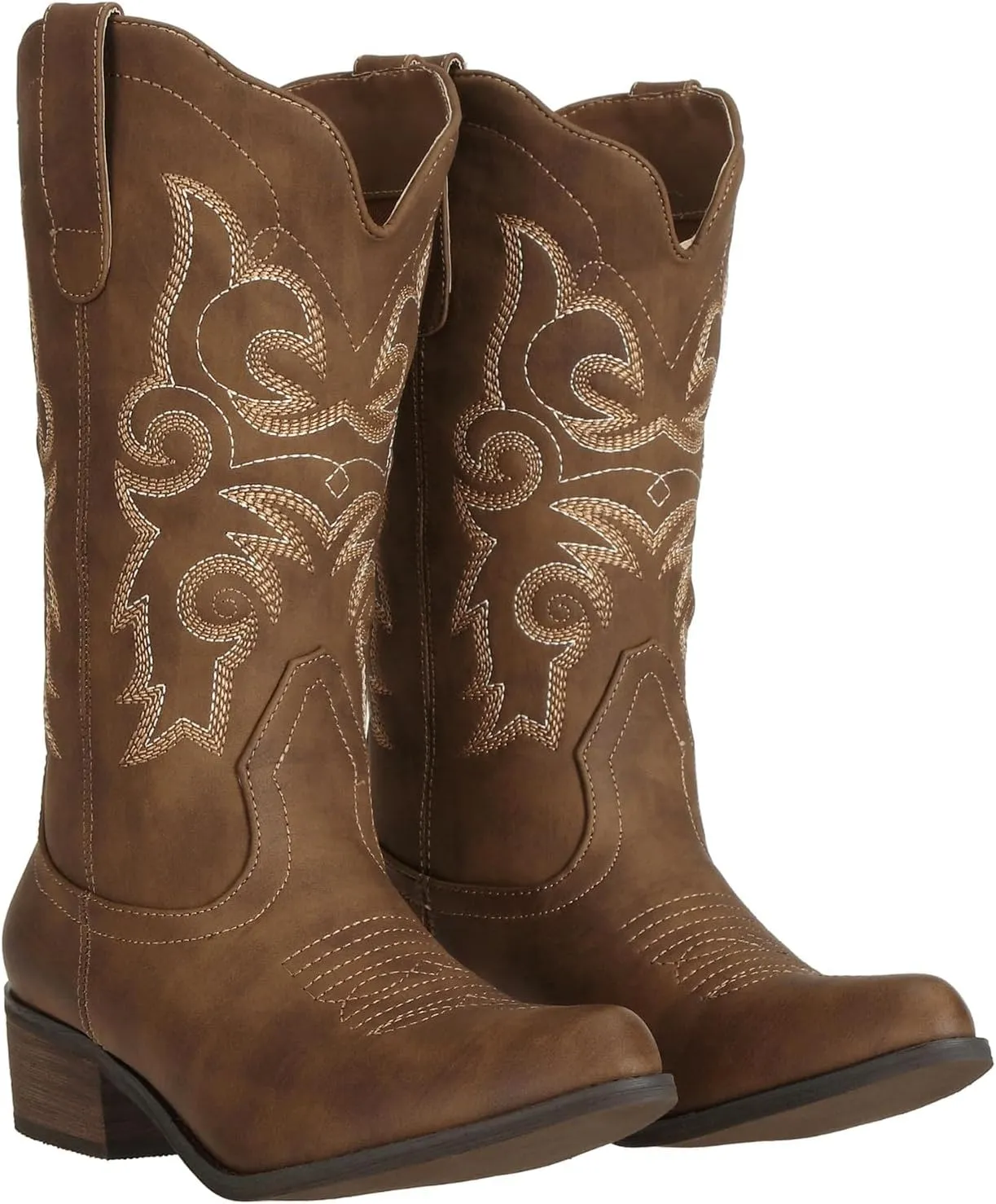 J's.o.l.e Western Cowgirl Cowboy Boots for Women Mid Wide Calf Pointed Toe Riding Country Brown Black Boots