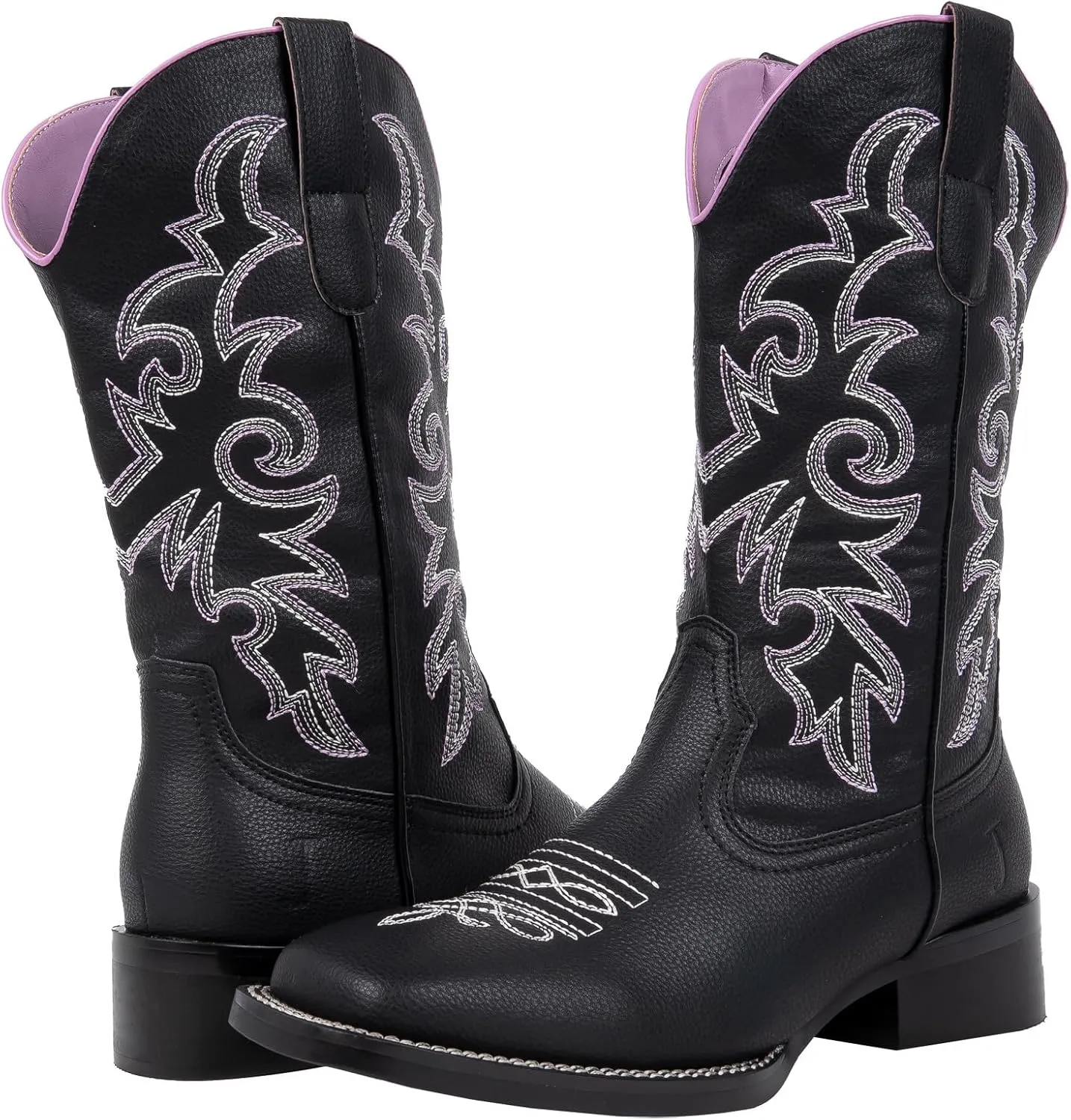 J's.o.l.e Western Wide Calf Cowboy Boots Women Wide Width Square Toe Cowgirl Boots Embroidered Riding Black Brown Boot