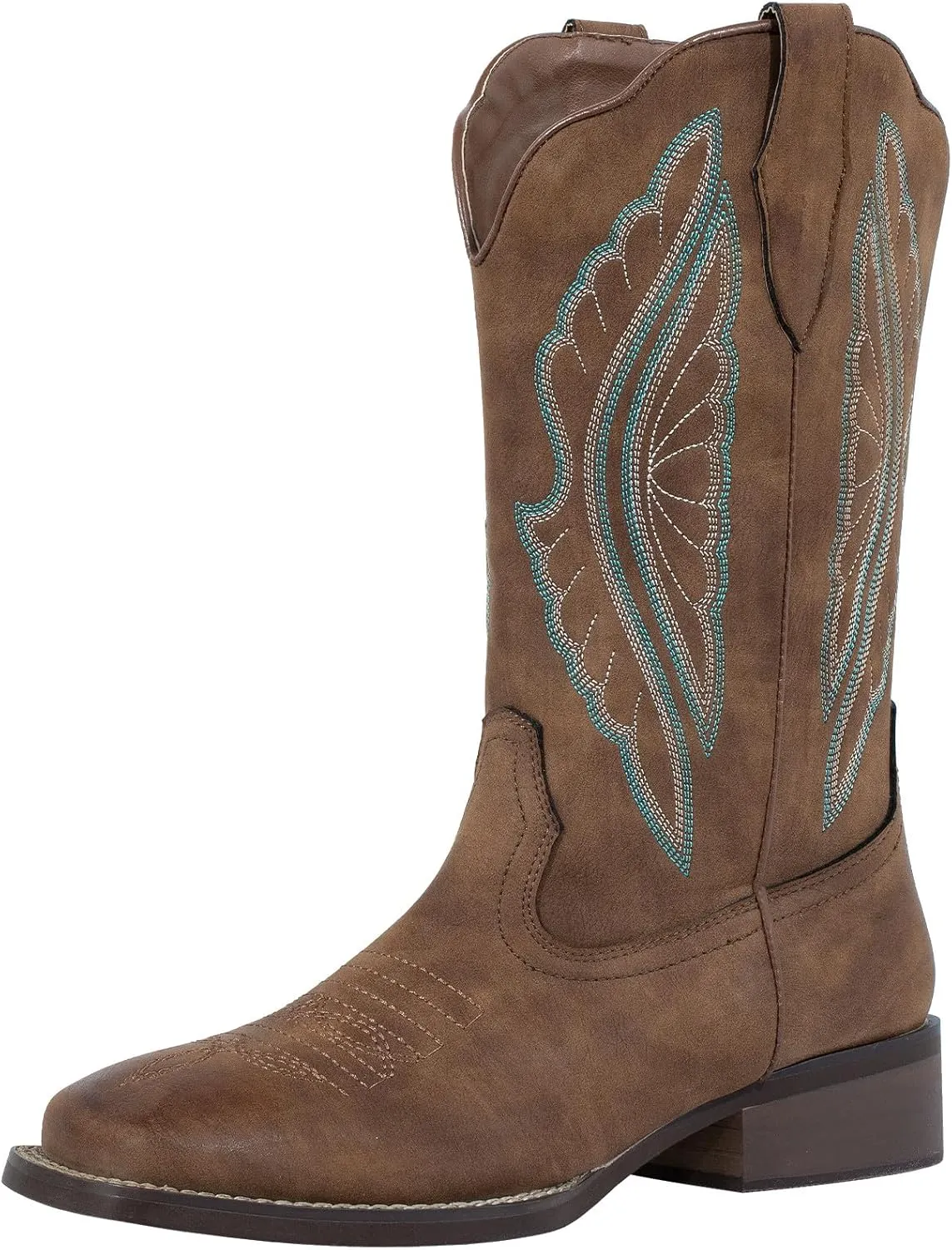 J's.o.l.e Women's Cowboy Boots Square Toe Wide Calf Cowgirl Boots Western Work Boots Embroidered