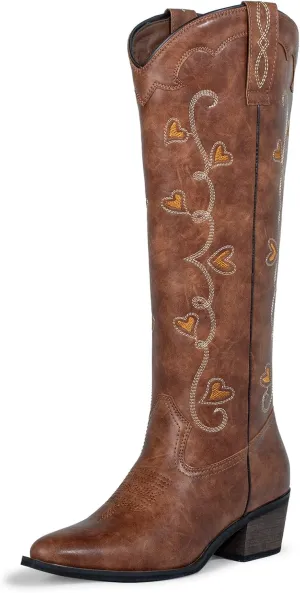 J's.o.l.e Women's Knee High Cowboy Boots Wide Calf Snip Toe Fashion Western Cowgirl Boots