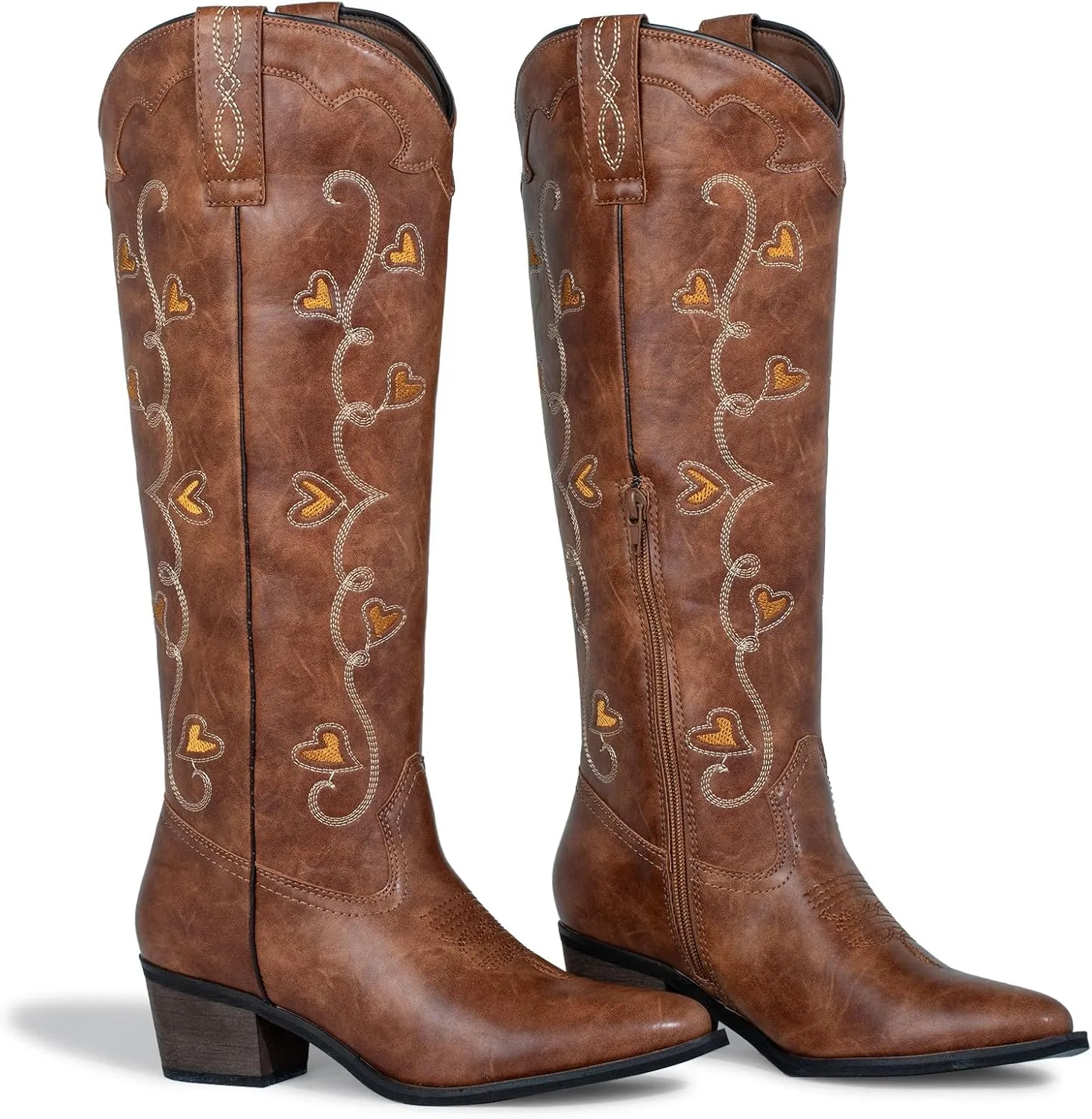 J's.o.l.e Women's Knee High Cowboy Boots Wide Calf Snip Toe Fashion Western Cowgirl Boots
