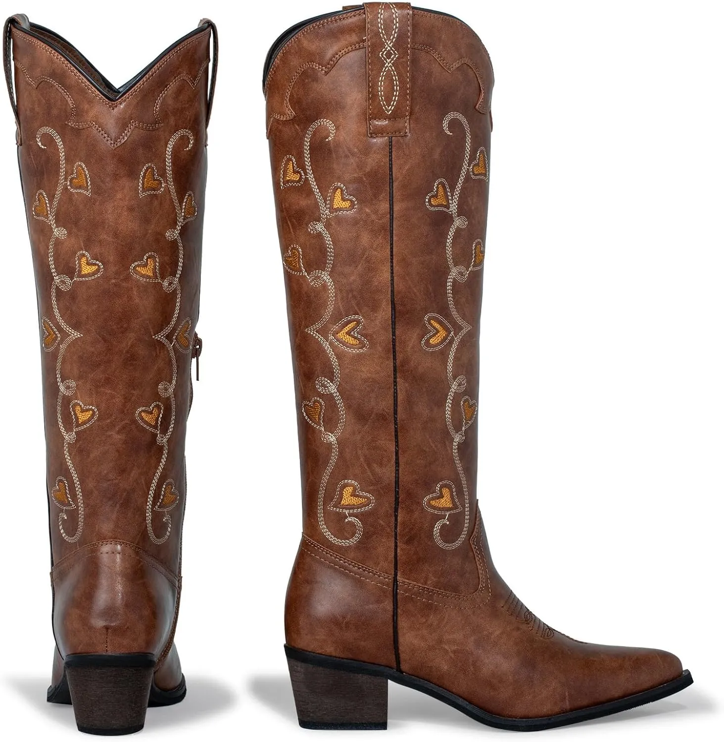 J's.o.l.e Women's Knee High Cowboy Boots Wide Calf Snip Toe Fashion Western Cowgirl Boots