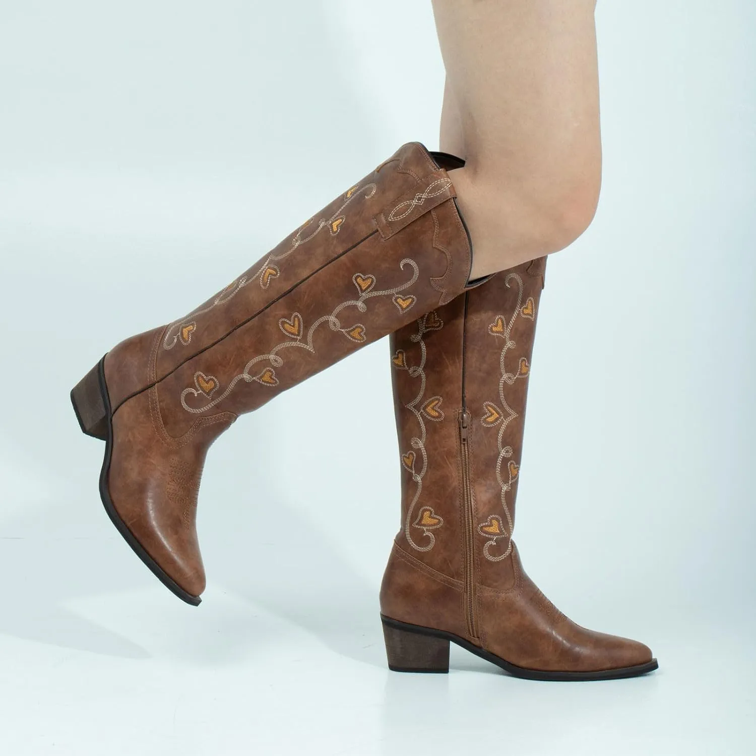 J's.o.l.e Women's Knee High Cowboy Boots Wide Calf Snip Toe Fashion Western Cowgirl Boots