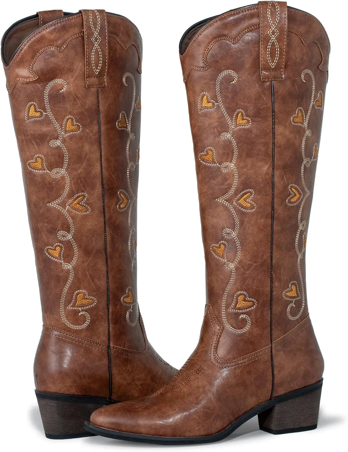 J's.o.l.e Women's Knee High Cowboy Boots Wide Calf Snip Toe Fashion Western Cowgirl Boots