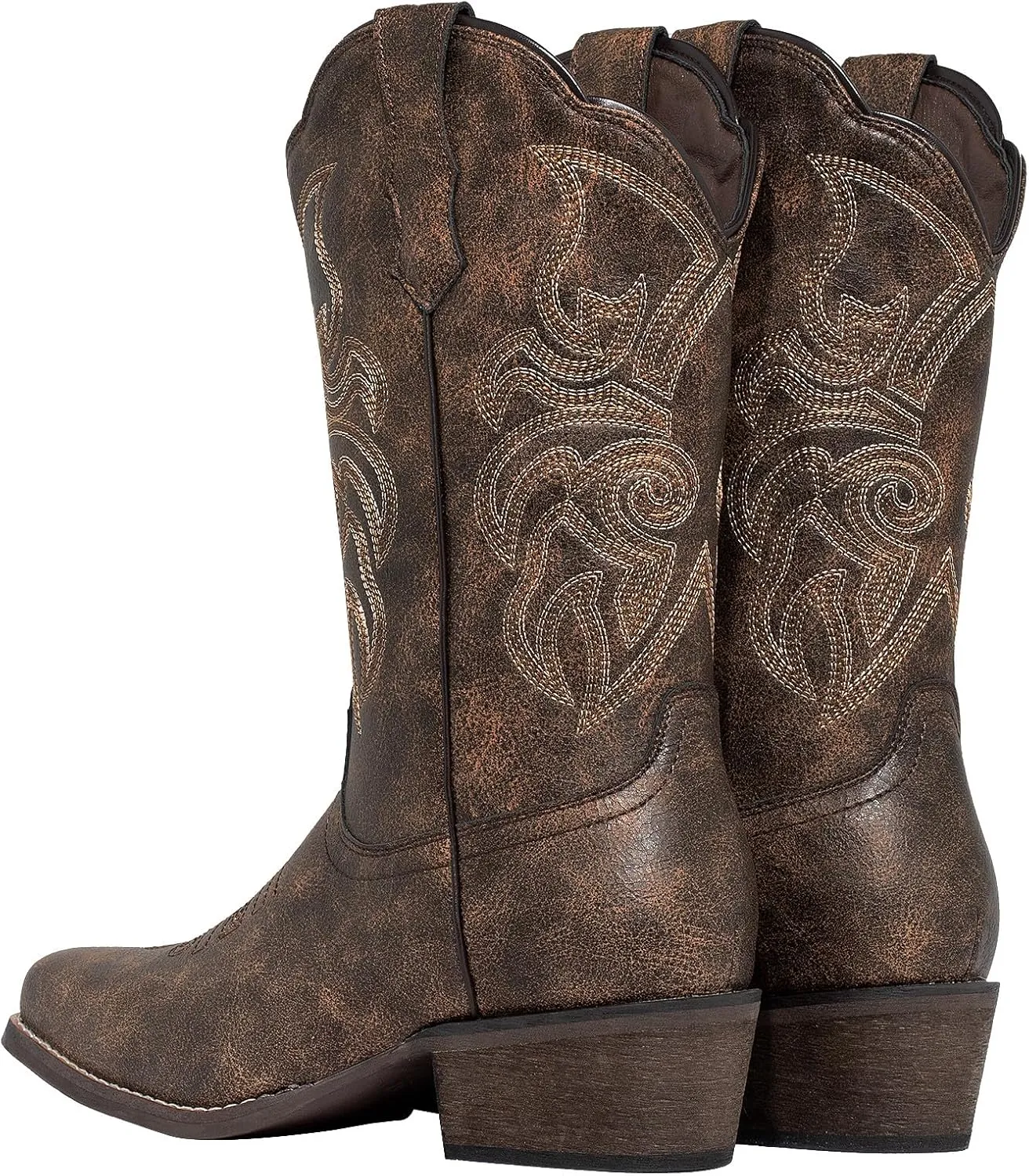 J's.o.l.e Women's Square Toe Cowboy Boots Mid Wide Calf Distressed Western Cowgirl Boots