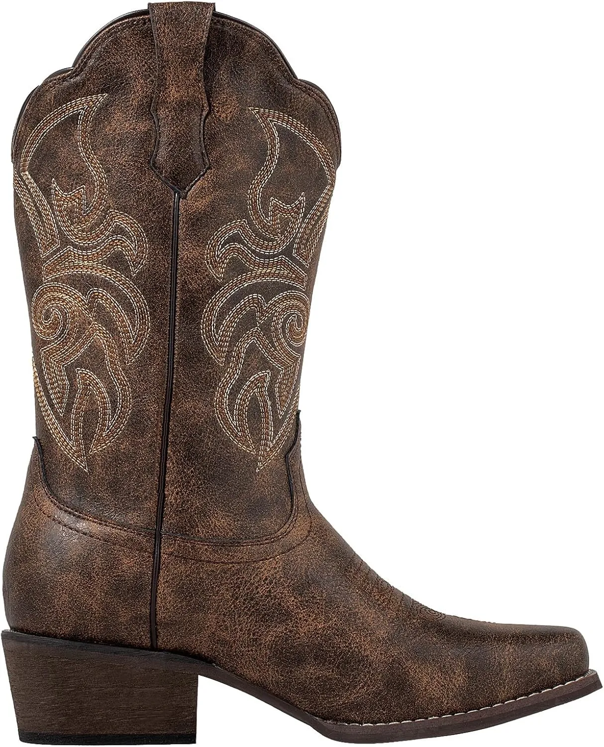 J's.o.l.e Women's Square Toe Cowboy Boots Mid Wide Calf Distressed Western Cowgirl Boots