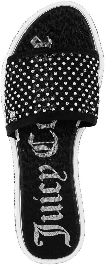 Juicy Couture Women's Slide Sandals - Glitter Bling Open Toe Sparkle Flats - Dressy Summer Casual Footwear
