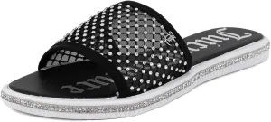 Juicy Couture Women's Slide Sandals - Glitter Bling Open Toe Sparkle Flats - Dressy Summer Casual Footwear