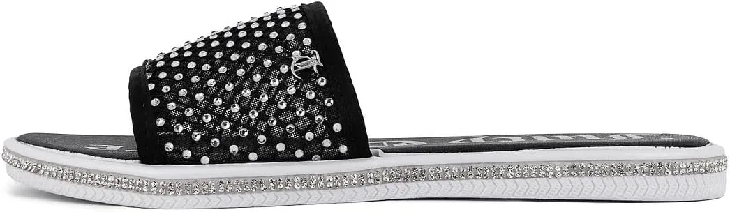 Juicy Couture Women's Slide Sandals - Glitter Bling Open Toe Sparkle Flats - Dressy Summer Casual Footwear