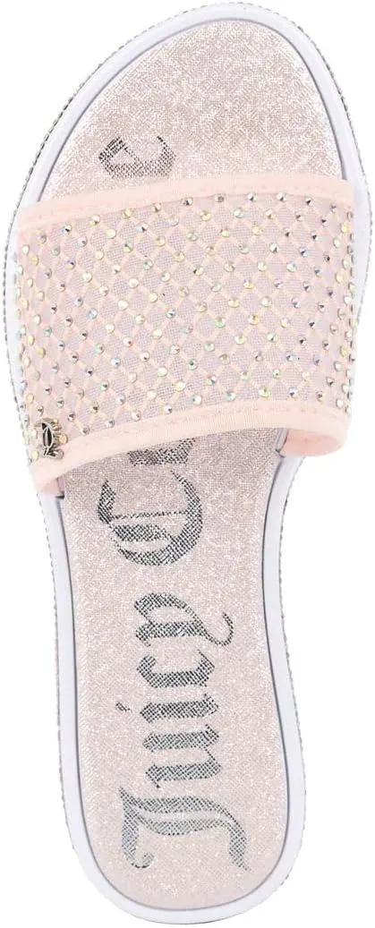 Juicy Couture Women's Slide Sandals - Glitter Bling Open Toe Sparkle Flats - Dressy Summer Casual Footwear