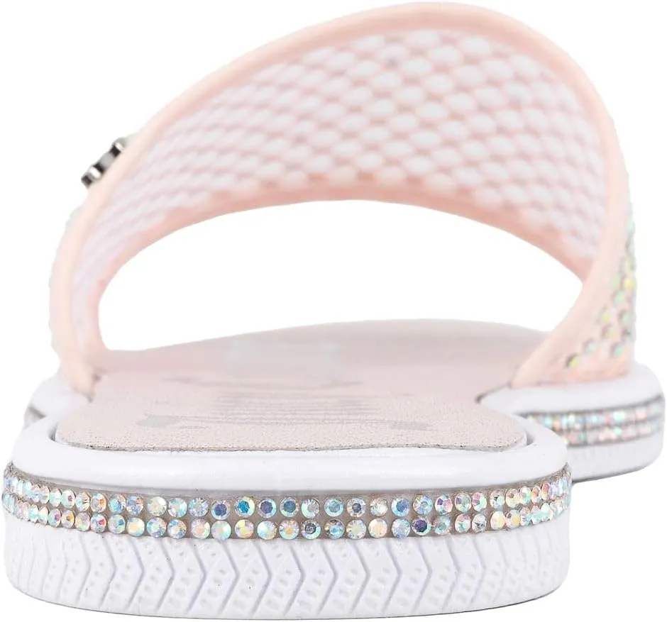 Juicy Couture Women's Slide Sandals - Glitter Bling Open Toe Sparkle Flats - Dressy Summer Casual Footwear