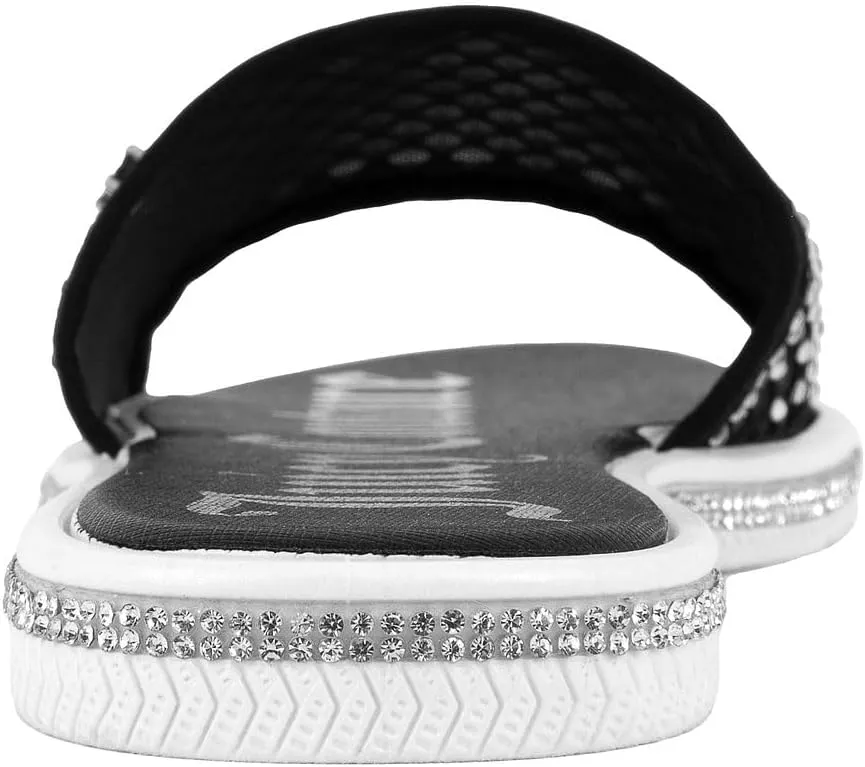 Juicy Couture Women's Slide Sandals - Glitter Bling Open Toe Sparkle Flats - Dressy Summer Casual Footwear