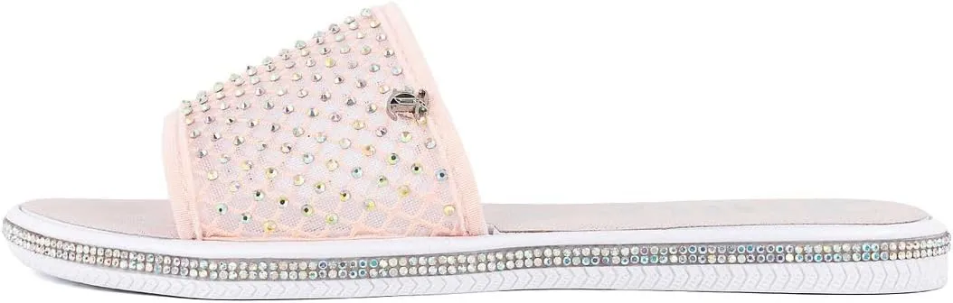 Juicy Couture Women's Slide Sandals - Glitter Bling Open Toe Sparkle Flats - Dressy Summer Casual Footwear
