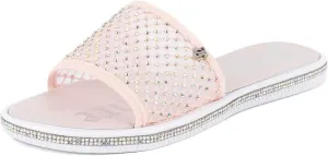 Juicy Couture Women's Slide Sandals - Glitter Bling Open Toe Sparkle Flats - Dressy Summer Casual Footwear