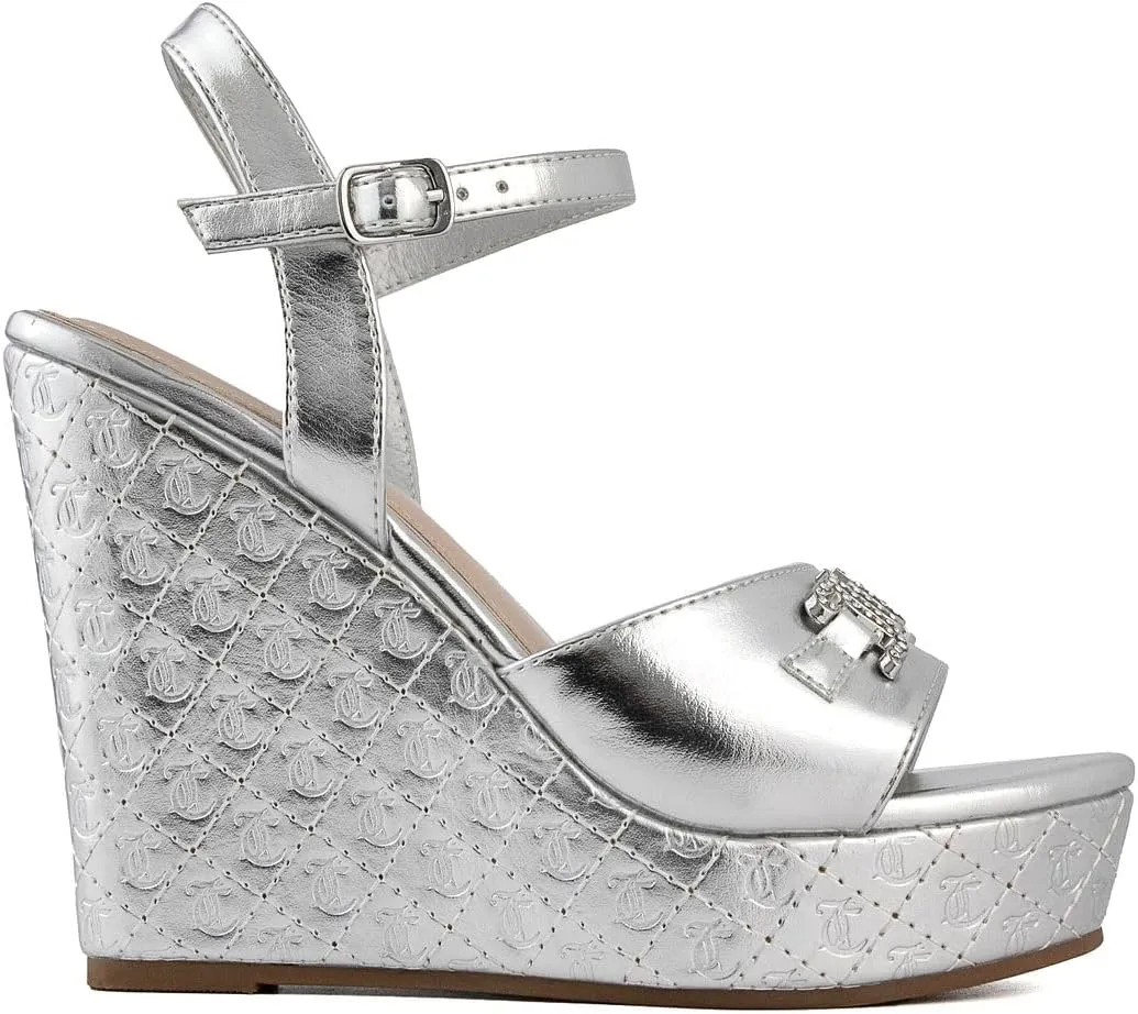 Juicy Couture Women's Wedge Sandals Featuring an Open Toe and Chic Stylish Buckle Detail on Platform
