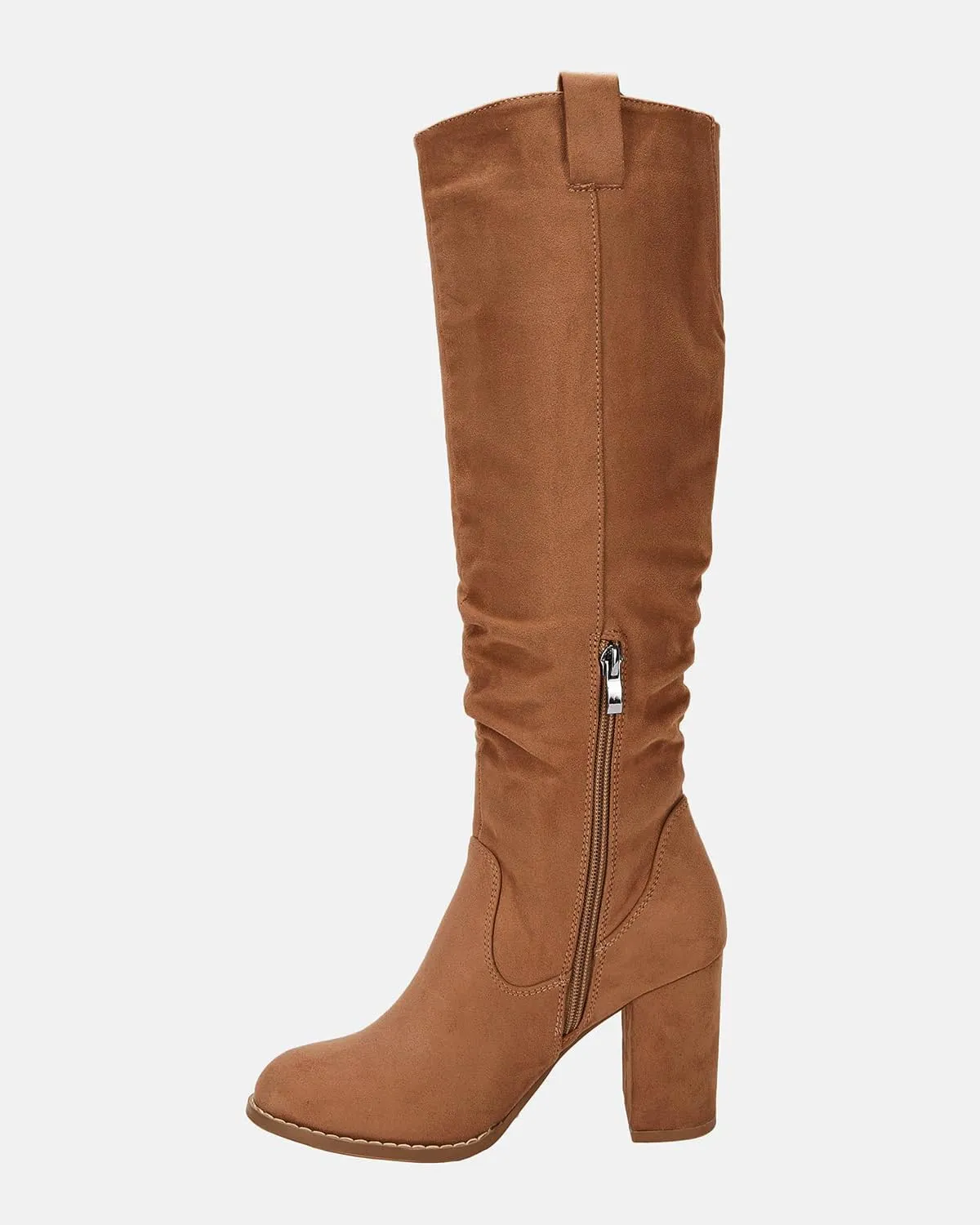 Juliet Holy Women's Knee High Boots Chunky Block Heel Wide Calf Round Toe Side Zipper Fashion Dress Boot