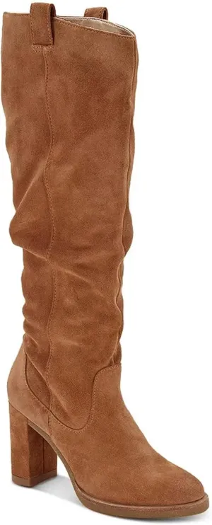 Juliet Holy Women's Knee High Boots Chunky Block Heel Wide Calf Round Toe Side Zipper Fashion Dress Boot